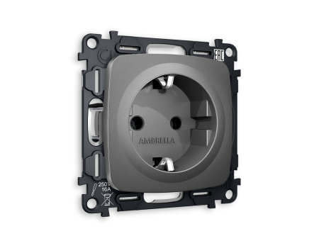 Комплект механизма электрической розетки OMEGA MO656010 Антрацит серый с заземлением на винтовых зажимах 2P+E 16A-250V QUANT