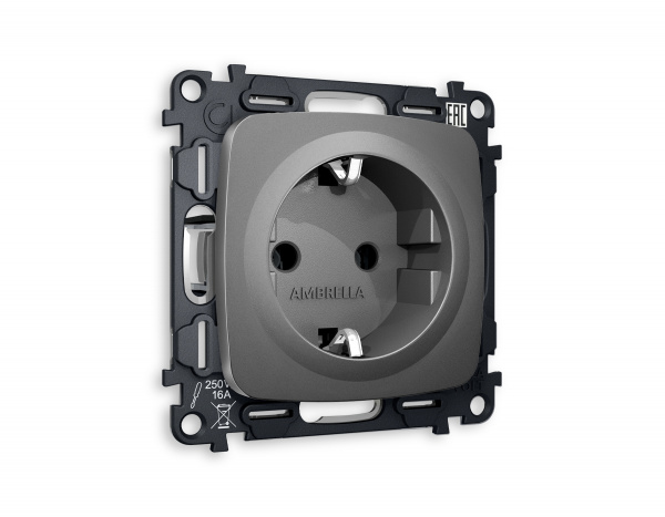 Комплект механизма электрической розетки OMEGA MO656010 Антрацит серый с заземлением на винтовых зажимах 2P+E 16A-250V QUANT