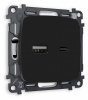 Комплект механизма розетки OMEGA MO811010 Черный матовый 2USB A+C 20W быстрая зарядка QUANT