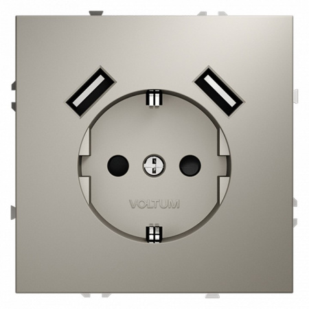 Розетка встраиваемая VOLTUM S70 с заземлением и защитными шторками, 16А, с USB, A+A, (кашемир)