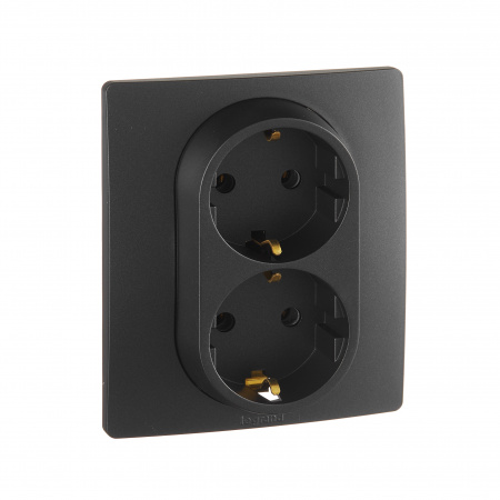 Legrand Etika Антрацит Розетка 2-ая с/з, винт. клеммы, 16А, 250 В