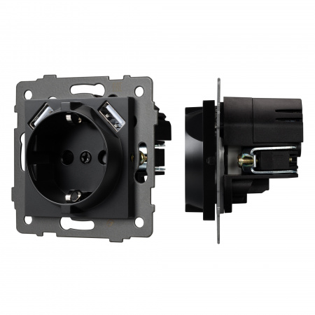 Arlight Механизм розетки с USB зарядкой SCT-MUAA-PL-BK-V (250V, 16A) (-)