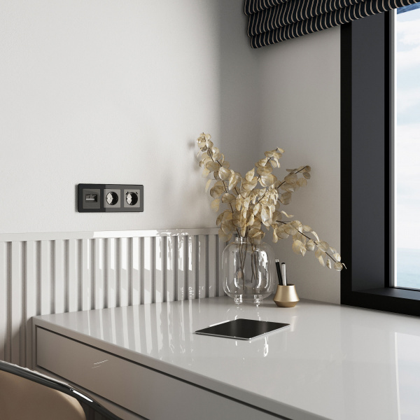 Накладка для двойной розетки Еthernet RJ-45 (графит акрил) W1191144