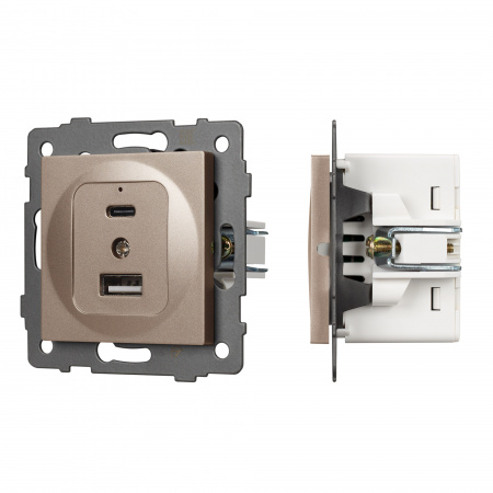 Arlight Механизм USB розетки SCT-MUAC-PL-GD-V (5V, 3A, QC4) (-)