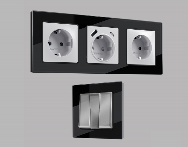 Рамка ALFA Platos (Черный Стекло закаленное натуральное) 4-ая AF380804