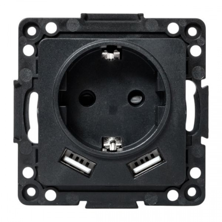 EKF Стокгольм Механизм Розетки 1-местной с/з, USB 2A 16А винтовые клеммы черный с защ. штор.