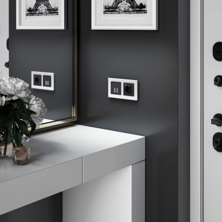 Розетка с заземлением, шторками и USBх2 (черный матовый) W1171508