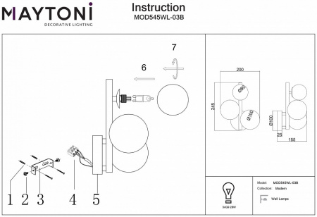 Настенный светильник (бра) Modern MOD545WL-03B Maytoni Dallas