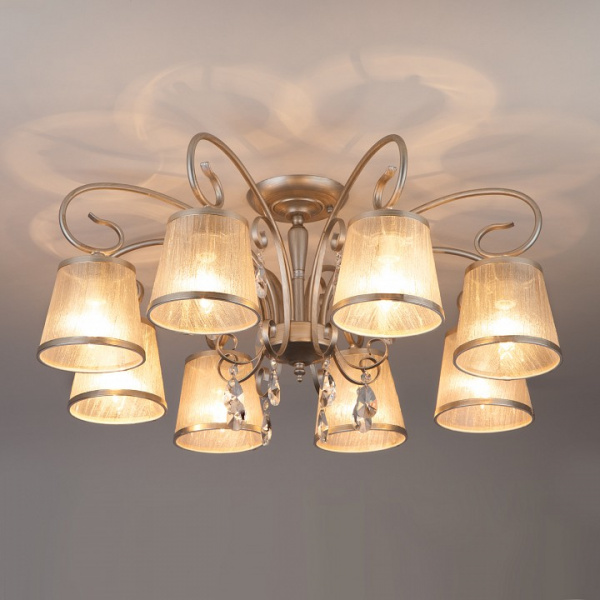 Потолочная люстра с абажурами 60065/8 серебро Eurosvet Liona