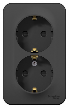 SE Blanca наруж Антрацит Розетка 2-ая с/з со шторками 16А,250В, изолир. пластина