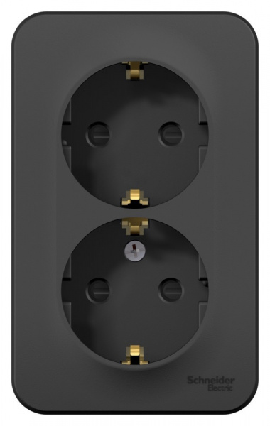 SE Blanca наруж Антрацит Розетка 2-ая с/з со шторками 16А,250В, изолир. пластина