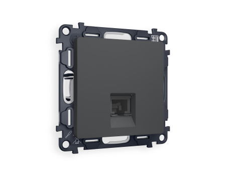 Комплект механизма компьютерной розетки ALFA MA912010 Графит мягкое касание RJ-45(8P8C) CAT6 с защитной шторкой QUANT