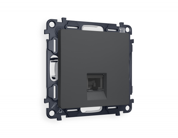 Комплект механизма телефонной розетки ALFA MA912030 Графит мягкое касание RJ-11(4P4C) с защитной шторкой QUANT