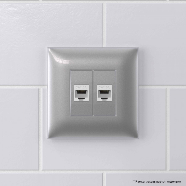 DKC Avanti Компьютерная розетка RJ-45 без шторки в стену, кат.6А двойная, Закаленная сталь