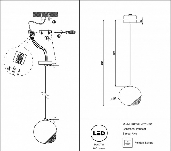 Подвесной светильник P065PL-L7CH3K Maytoni Akis