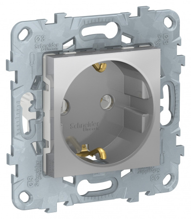 SE Unica New Алюминий Розетка с/з без шторок, винт. зажим, 16А, 250В