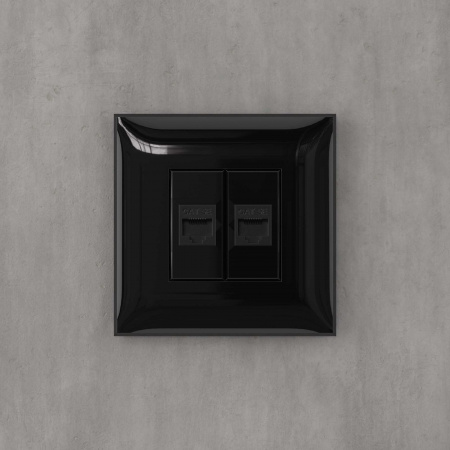 DKC Avanti Компьютерная розетка RJ-45 без шторки в стену, кат.5е двойная, Черный квадрат