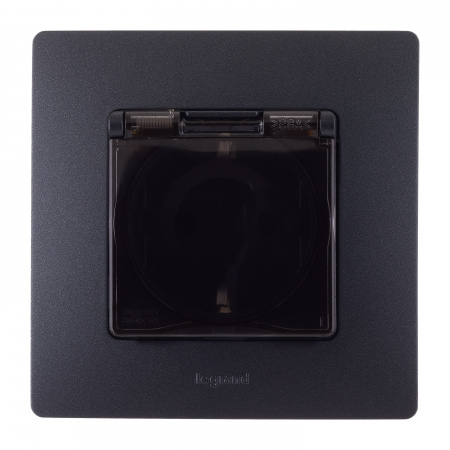 Legrand Etika Антрацит Розетка 2К+З IP44