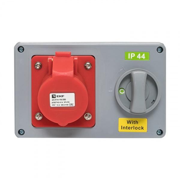 EKF Розетка с блокировкой и выключателем 1414 3Р+РЕ 16А 380В IP44