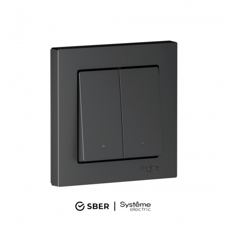 Systeme Electric AtlasDesign Smart Карбон Выключатель 2-кл с подсв., Zigbee, сх.5, L+N, 10А, мех.