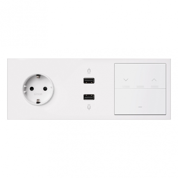 Simon 100 Белый матовый  Кит 3 поста, фронт. Накладка на 1 розетку Schuko + 1 з/у 2xUSB + 1 клавиша выключателя + 1 клавиша жалюзи