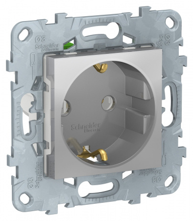 SE Unica New Алюминий Розетка с/з, без шторок, с быстрозажимными клеммами