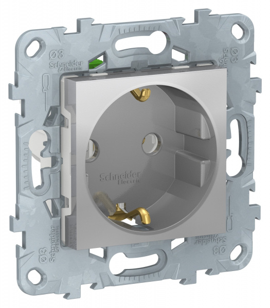SE Unica New Алюминий Розетка с/з, без шторок, с быстрозажимными клеммами