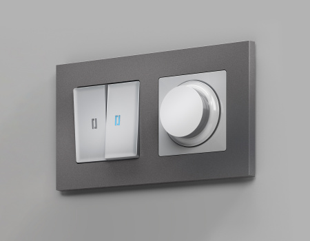 Комплект механизма 2-клавишного проходного выключателя с подсветкой 10000K ALFA MA404040 Серебро глянец QUANT