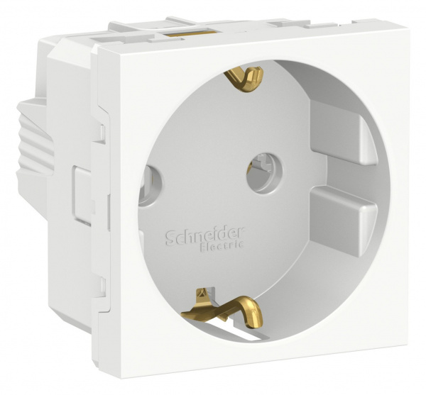 SE Unica Modular Бел Розетка с/з без шторок, винт. зажим, 16А, 250В, 2 модуля