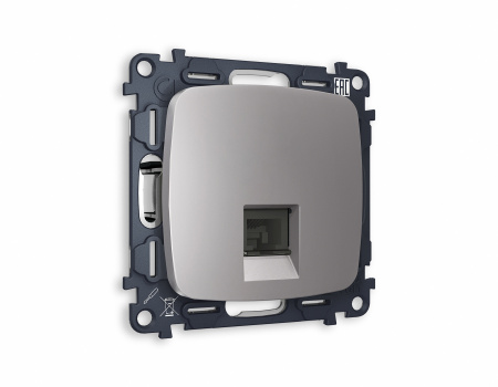 Комплект механизма телефонной розетки OMEGA MO512030 Сталь матовый RJ-11(4P4C) с защитной шторкой QUANT