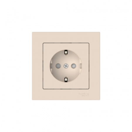 Systeme Electric AtlasDesign Бежевый Розетка с заземлением со шторками, 16А, в сборе, быстрозажим. клем.