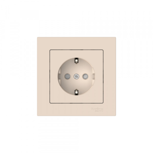 Systeme Electric AtlasDesign Бежевый Розетка с заземлением со шторками, 16А, в сборе, быстрозажим. клем.