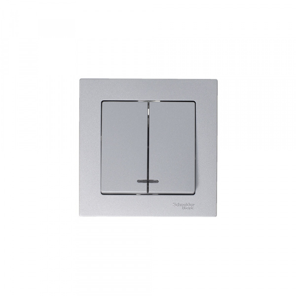 SE AtlasDesign Алюминий Выключатель 2-клавишный с подсветкой, сх.5а, 10АХ, механизм