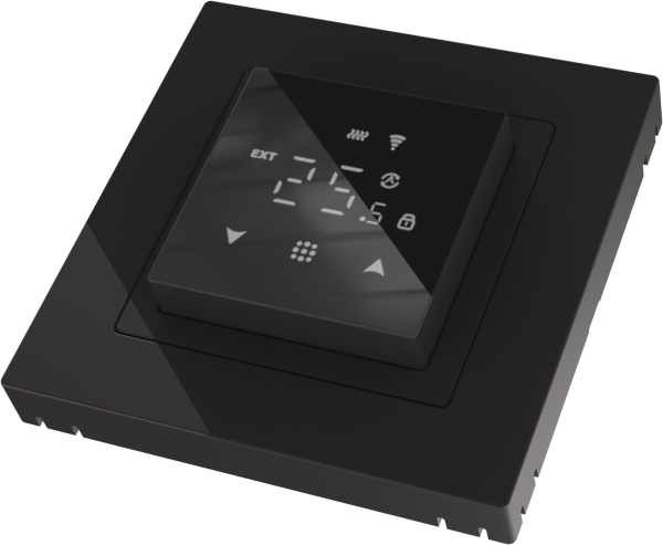 Donel Термостат с датчиком пола, программируемый с Wi-Fi , 16 A, 45*45 мм. черное стекло, серия DTEF