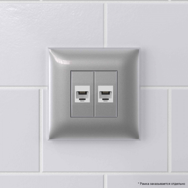 DKC Avanti Телефонная розетка RJ-12 без шторки в стену двойная, Закаленная сталь