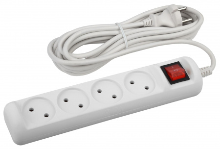 ЭРА Удлинитель электрический U-4s-5m-2x1 без заземления c выключателем 4 розетки 5 м ПВС 2x1мм2 10А