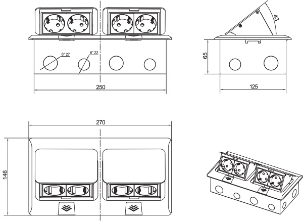 Donel Выдвижной блок Snap 8 (4+4) мод. алюминий (с уст. набором)