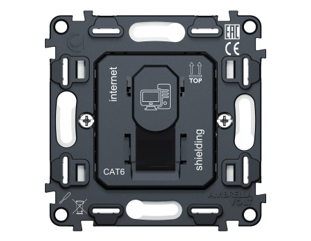 Механизм компьютерной розетки RJ-45 (8P8C) CAT6A 1000 Base-T экранированной с автоматической защитной шторкой QUANT VM185