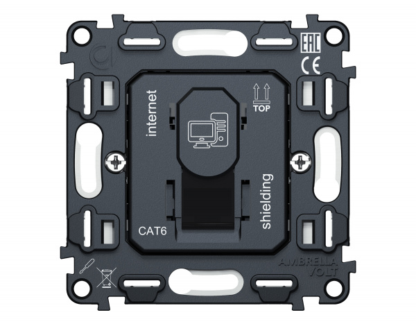 Механизм компьютерной розетки RJ-45 (8P8C) CAT6A 1000 Base-T экранированной с автоматической защитной шторкой QUANT VM185