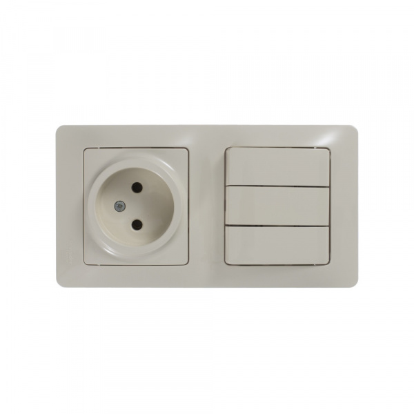 SE Glossa Беж Блок: розетка и 3-кл. выключатель