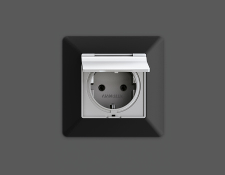 Комплект механизма электрической розетки ALFA MA408010 Серебро глянец  с заземлением с шторками и защитной крышкой 2P+E 16A-250V IP44 QUANT