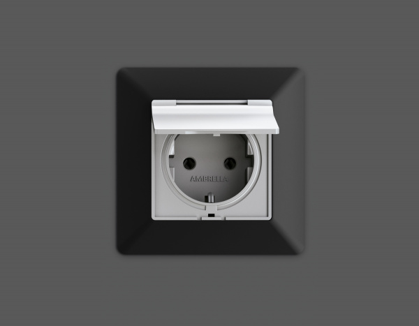 Комплект механизма электрической розетки ALFA MA408010 Серебро глянец  с заземлением с шторками и защитной крышкой 2P+E 16A-250V IP44 QUANT