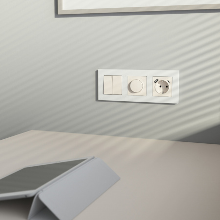 Розетка с заземлением, шторками и USB тип A+C (айвори матовый) W1171762