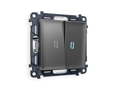 Комплект механизма 2-клавишного выключателя с подсветкой 10000K ALFA MA654020 Антрацит серый QUANT