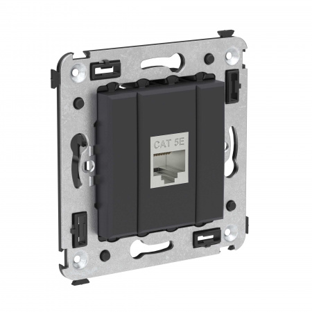 DKC Avanti Компьютерная розетка RJ-45 без шторки в стену, кат.5e одинарная экранированная, Черный матовый