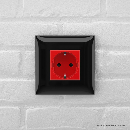 DKC Avanti Красный квадрат Розетка 2P+E со шторками