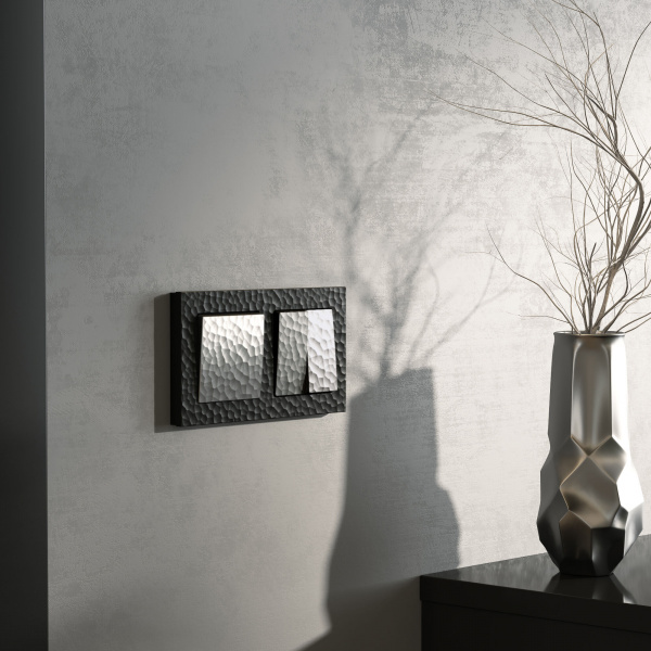 Выключатель двухклавишный проходной (Hammaer серебряный) W1222006