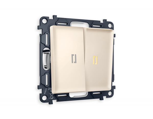 Комплект механизма 2-клавишного проходного выключателя с подсветкой 3200K ALFA MA324030 Бежевый матовый QUANT