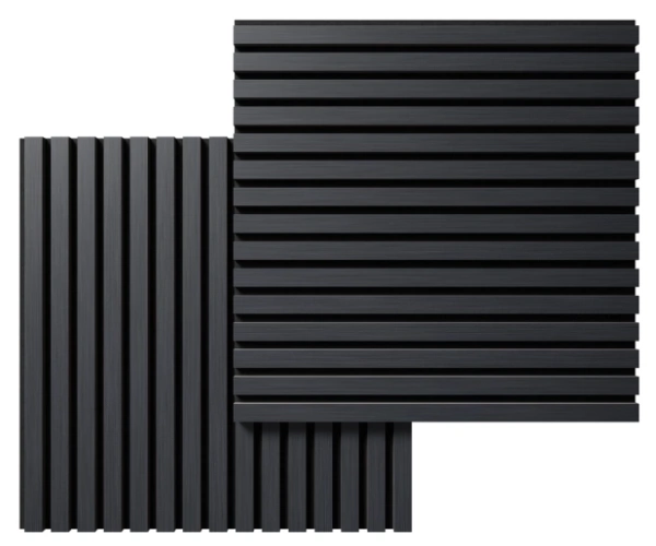 Акустическая панель, черный войлок, 600х600х21мм, рейки МДФ, шпон дуб антрацит темно-серый Акустическая панель, черный войлок, 600х600х21мм, рейки МДФ, шпон дуб антрацит темно-серый