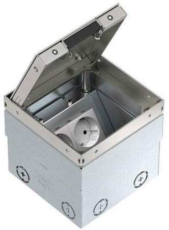 OBO Bettermann Лючок UDHome2 укомплектованный 2 розетки 2К+З (выемка 15 мм) 140х140х110 мм (нержавеющая сталь)